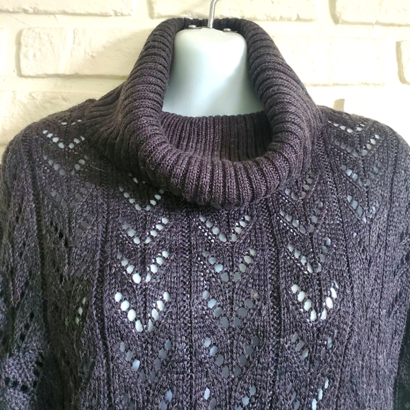 Crochet Pointelle Knit Eyelet Cowl Neck Wool Blend Sweater Gray Retro Size M - Picture 2 of 9